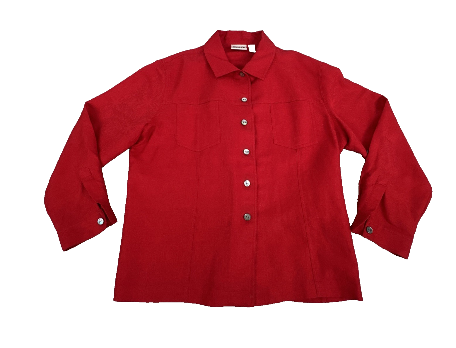 Chico's Design Women Red Floral Button Up Blouse Shirt Long Sleeve Size 3 US XL