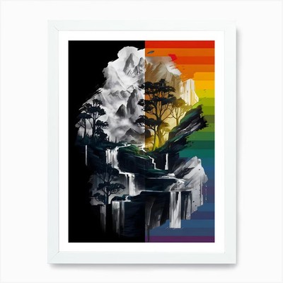 Regenbogen Berg Kunstdruck gerahmt Wandbild Poster Leinwanddruck Bild