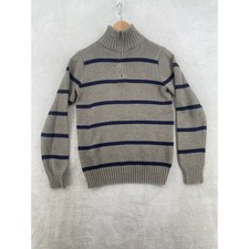 Polo Ralph Lauren Quarter Zip Sweater Kids L 14-16 Grey Navy Blue Striped Cotton