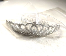 Tiara Hair Comb Silver Tone Rhinestone 4" Long Elegant Party Prom
