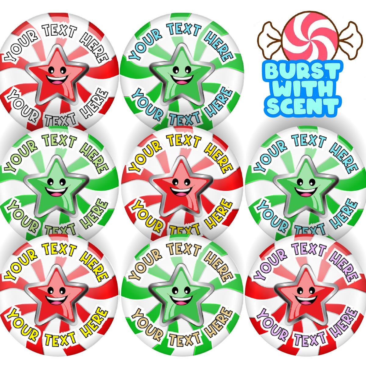 120 Peppermint Stars Scented Personalised Stickers - 30mm Scented Stickers