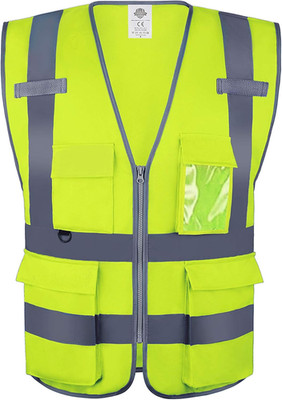 High Visibility Safety Vest with Multi Pockets and Zipper, Xl,Reflective Strips,