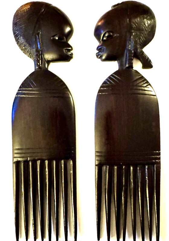Vintage Hand Carved Ebony Wood African Hair Comb 8.5” X 2.25” Set Of 2