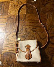 Vintage Dooney & Bourke All-Weather Leather Crossbody Bag White Tan Made In USA
