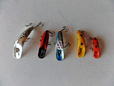 5 vintage Helin Flat Fish LURES size U20 silver, 2pcs. X-5, X-4, F6- fly rod