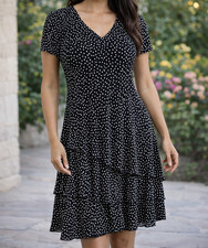 Connected Apparel Black White Polka Dot Layered Dress Size 10 Short Sleeve Ruffl