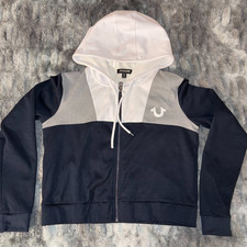 True Religion Boys Full Zip Hoodie/Jacket Sz Large Blue/Grey/White w/Logo