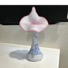 New ListingFenton Hand Painted Floral Satin Art Glass Vase Pink Ruffled Rim