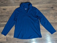 LL Bean Women's Royal Navy Blue Sweatshirt Accent Neckline Size XL 100% Cotton