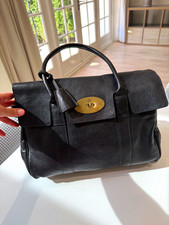 Mulberry Bayswater Black Pebbled Leather Top Handle Turn Lock Bag Gold HW