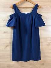 J. Crew Navy Blue Cold Shoulder Basketweave Mini Dress XS Preppy Coastal Cottage