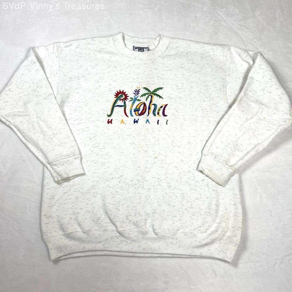 Lee, Vintage 90s Lee Aloha Hawaii Embroidered Sweatshirt Ash Gray Made in USA Sz L