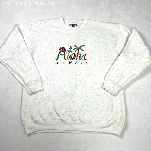 Lee, Vintage 90s Lee Aloha Hawaii Embroidered Sweatshirt Ash Gray Made in USA Sz L