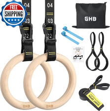 Gymnastic Rings Wooden Gym Rings 1.25 Olympic Rings Adjustable Straps.......
