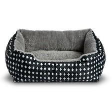 Dog  Cat Bed, Plush Cuddler, Portable, Black  White Diamonds, 19"  15"