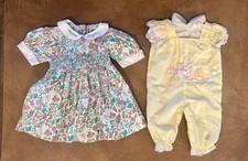 Vintage 80s Baby Dress Romper Lot Of 2 0-6M Smocked Lace Embroidered Pastel