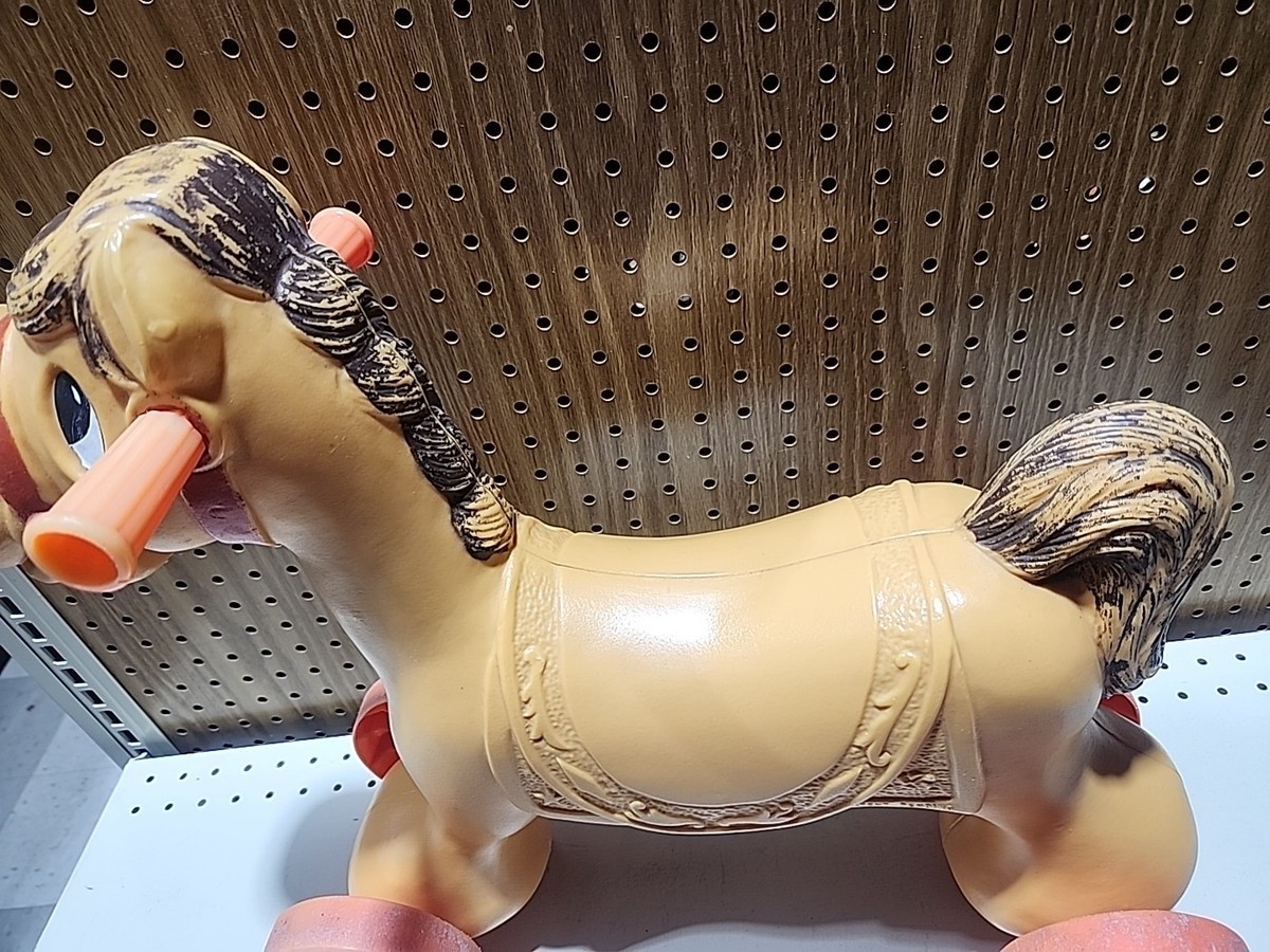 Vintage MARX Rider Toy Horse on Wheels Yellow/Red Plastic