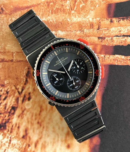 Seiko 7A28-6000 Guigiaro Chronograph Alien Bishop Quartz black PVD vintage