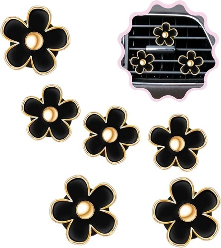 6 Pcs Daisy Flower Air Vent Clip Conditioning Outlet Car Black