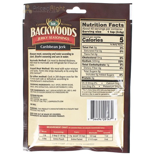 Backwoods Caribbean Jerk Jerky Seasoning Cure Packet for 5 Lbs Meat 4.2 Oz 9147 - Bild 2 von 4
