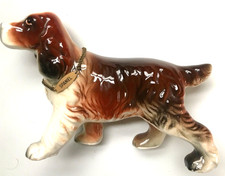 RETRO PORCELAIN SPANIEL DOG FIGURINE with NAME ON CHAIN COLLAR