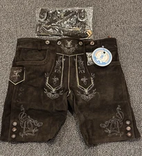 Schoneberger Alpenjager Lederhosen Trachten Couture Size 42 Dark Brown