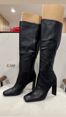 CHARLES DAVID Black Leather Knee High Square Toe Zip Boots Womens 6.5