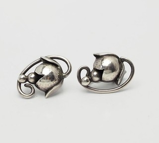 Joan Polsdorfer Georg Jensen sterling silver Art Nouveau clip earrings Denmark