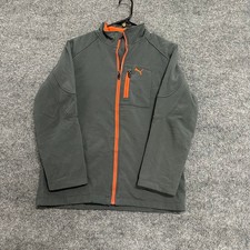 Puma Jacket Boys Size L Gray Orange Full Zip Softshell Fleece Lined Mock Neck