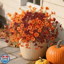 Artificial Mums Fall Fake Flowers for Outdoors, 12 Bundles Faux Mums for Outd