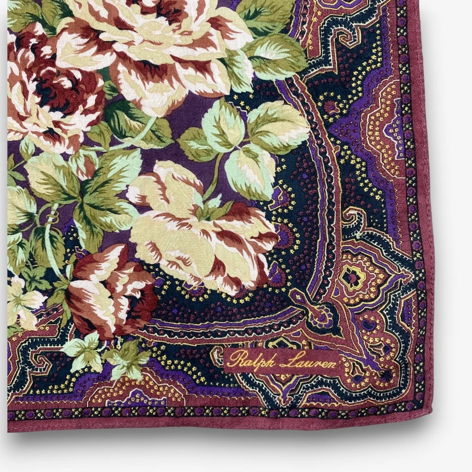 Pañuelo Vintage Ralph Lauren Bufanda Floral Ramo Pañuelo Pañuelo Bandana 20x20 Foto 2 de 4