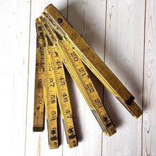 Vintage Lufkin Wood Folding Ruler Carpenter Made in USA Brass Hinges Slide Rule