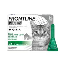  FRONTLINE PLUS Spot-On Flea and Tick Treatment for Cats (over 1kg) 6 x Pipettes