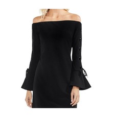 Vince Camuto Black Off the Shoulder Lace Up Bell Sleeve Shift Dress Small