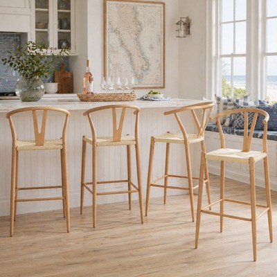 Wishbone Bar Chair Set of 4, Iron Frame with Natural Rope Seat