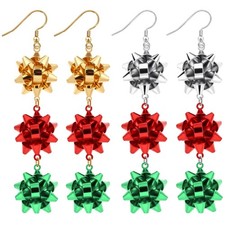 2Pairs Christmas Bow Earrings for Women Festive Drop Dangle Earrings Xmas Bow...