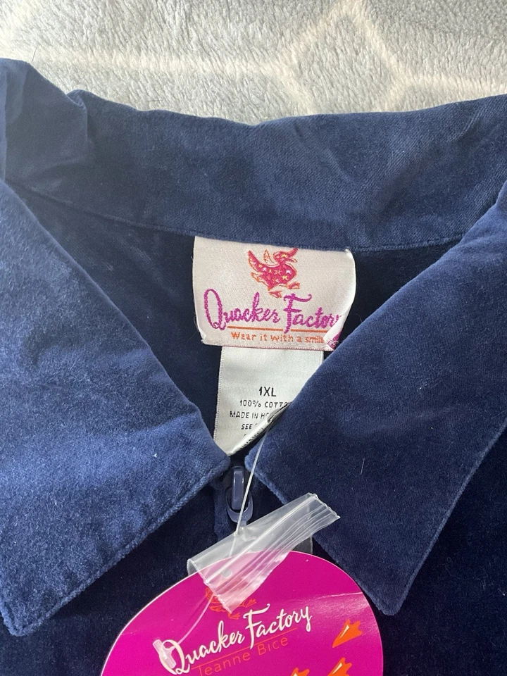 Quacker Factory Womens XL Velour Full Zip Track Jacket Diamanté Studs Navy Blue - Image 3 of 4