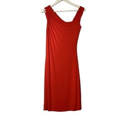 Calvin Klein Women Orange Sleeveless Draped Neck Midi Dress