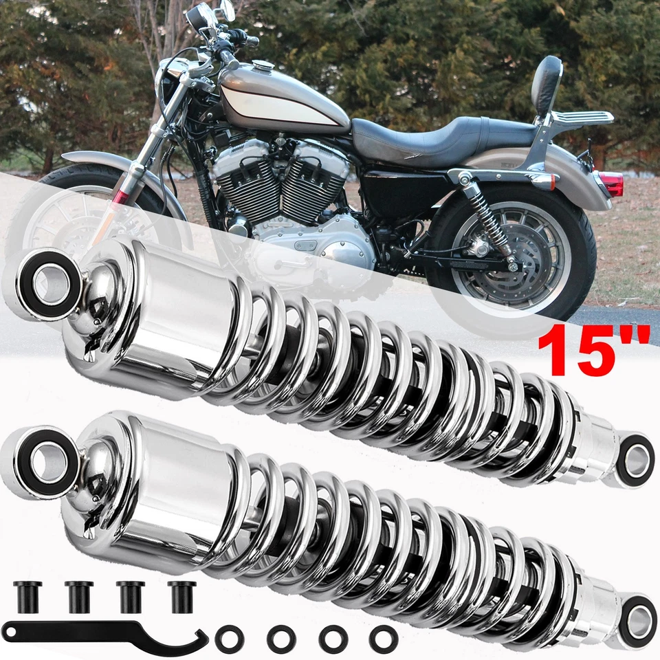 For Harley Iron 1200 Sportster 2018-2023 Chrome 15" Rear Shocks Absorbers Set US Foto 2 de 4