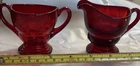 Martinsville Viking Depression Glass Moondrops Ruby Red Sugar and Creamer Set
