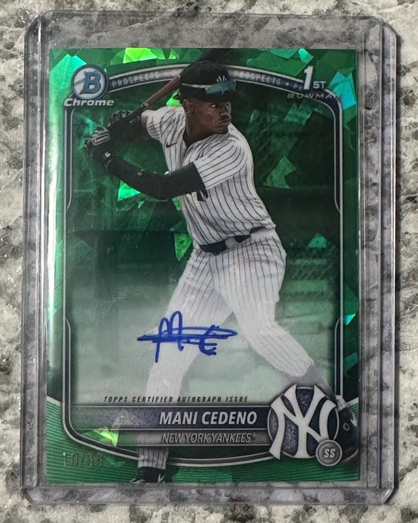 2025 Bowman Chrome Sapphire Mani Cedeno 1st Bowman Auto Green /99 NY Yankees