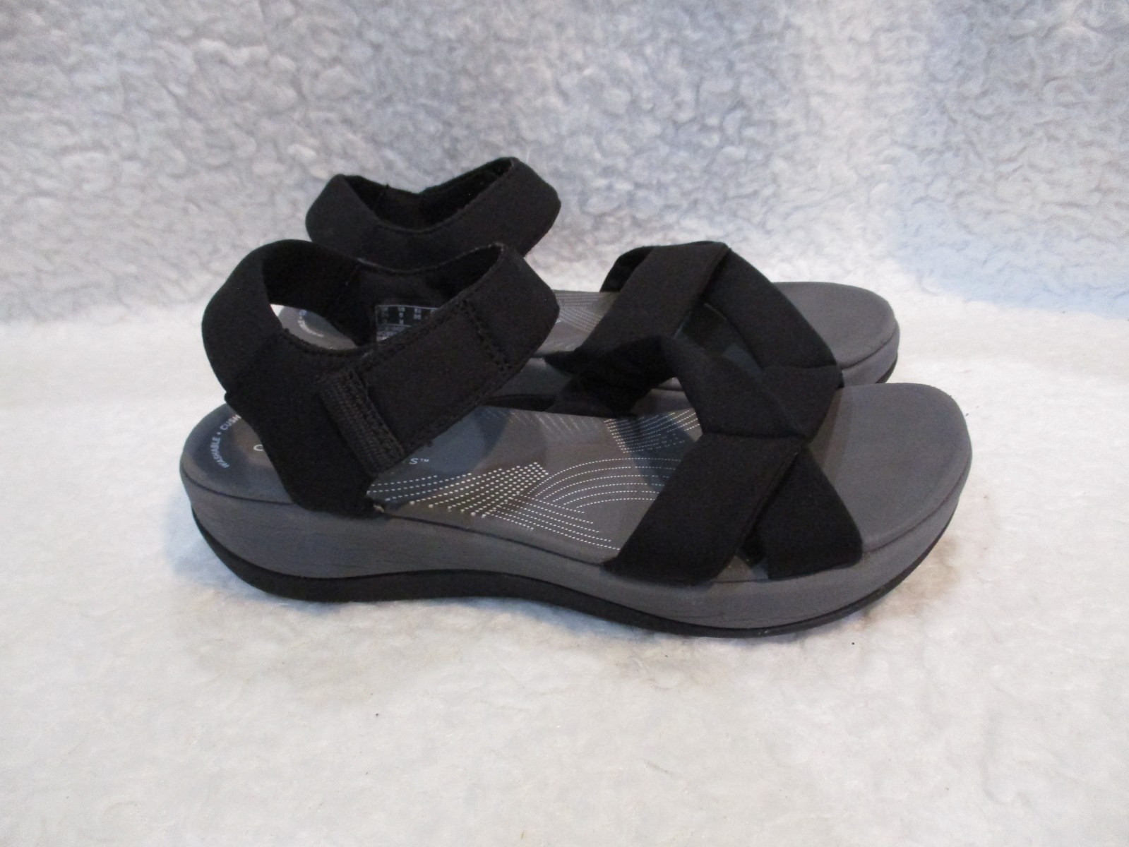 Women's, Clarks, Cloudsteppers, Black Synthetic, Sandals, Shoes, Size, 6
