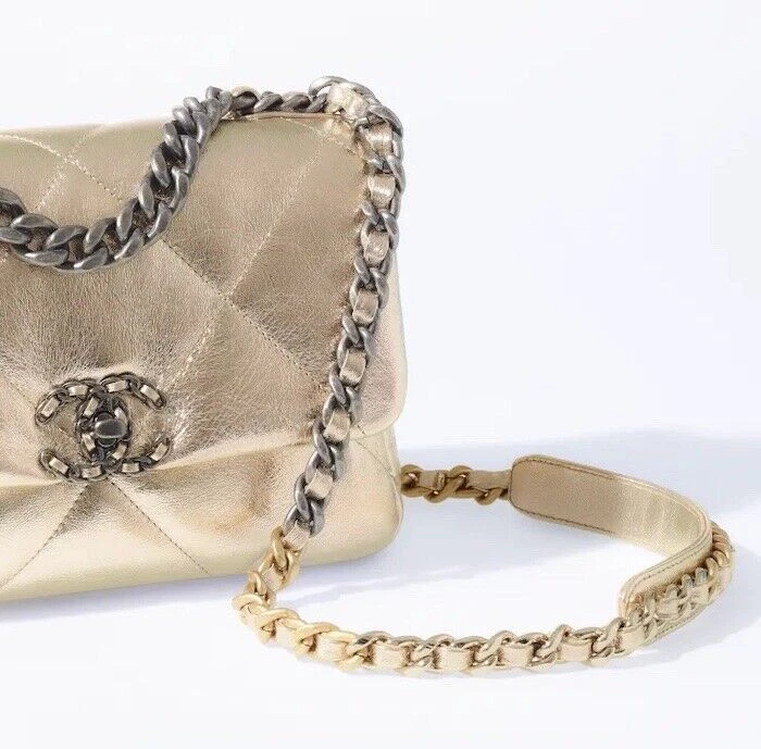 Chanel 19 Metallic Gold Bag Hand Chain Shoulder Purse AS1160 Lambskin Woman  New | eBay