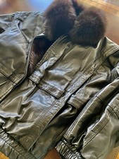 Reversible two-sided Leather/Mink Bomber  Jacket with Black Fox Collar Size L