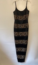 Jovani New York Maxi Dress Womens 8 Fairy Grunge Goth Black Floral Beaded Mesh