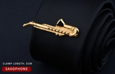 Fermacravatta elegante in acciaio steel saxophone sassofono a clip oro gold