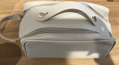 Large Capacity Travel Cosmetic Bag Faux Leather Waterproof Handle Off White NEW