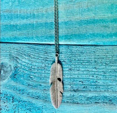 Big FEATHER SWEATER pendant charm German Silver 22'' Necklace Chain Women female