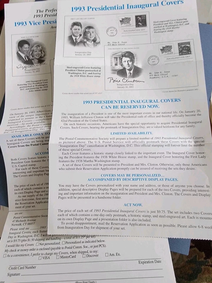 UNITED STATES Presidential Inaugural Cover BILL & Hillary CLINTON Postal Stamps - Image 4 of 4