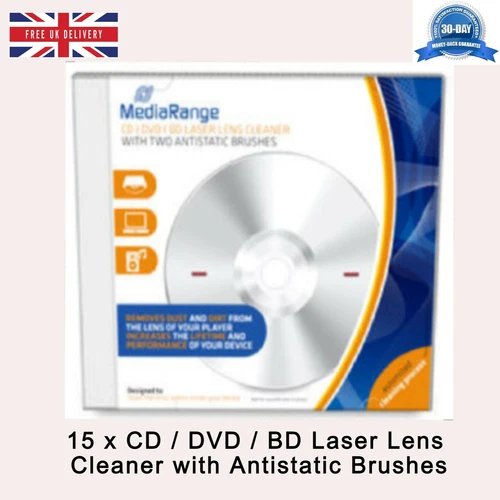 15 x CD/DVD/BLURA Disc Laser Lens Cleaner with Antistatic Brushes CD Jewel Case